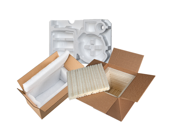 Enviromentally friendly packaging options including biodegradable corn starch packaging inserts and PET insulators